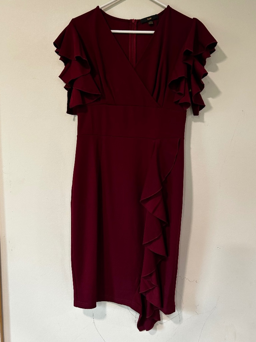 🍓NWT Wine V Neck Flutter Sleeve Formal Dress - Picture 9 of 15